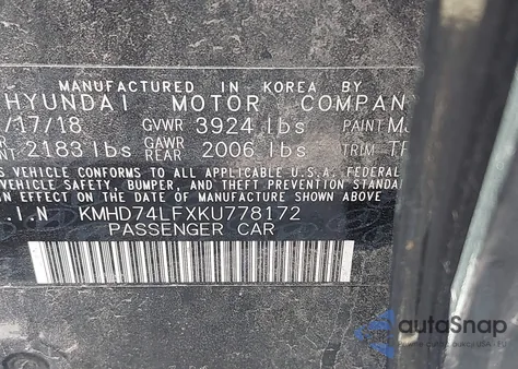 2019 Hyundai Elantra Se from USA, damaged, VIN KMHD74LFXKU778172